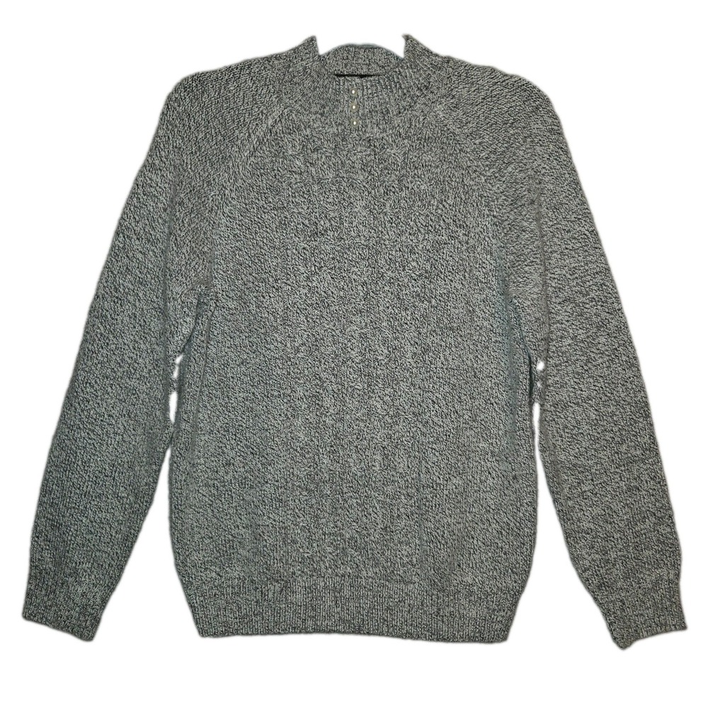 Karen Scott Pearl Buttoned Gray Mock Neck Sweater Women's Medium Cable Knit Top